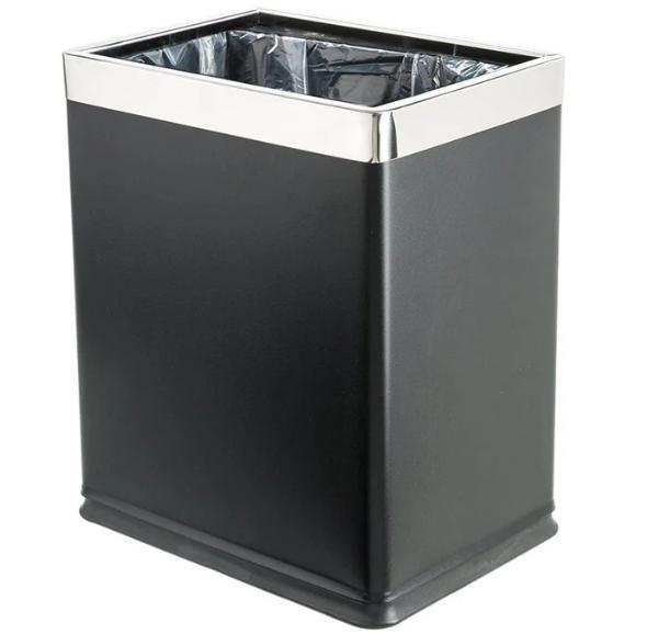 10L Black Stainless Steel Dustbin – Rectangular Open Top Waste Bin