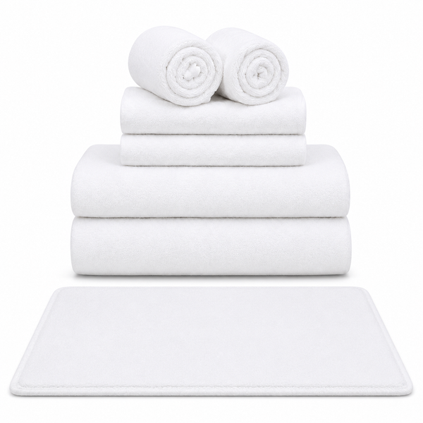White cotton bath towels stacked
