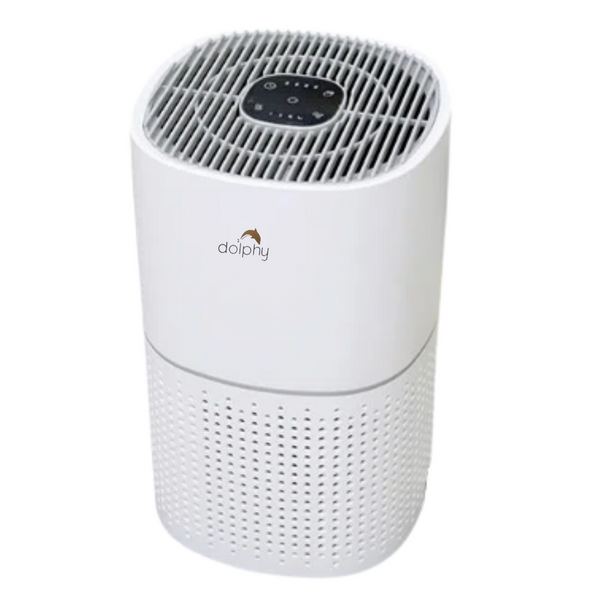 Desktop air purifier in white with HEPA filter, compact 75W unit