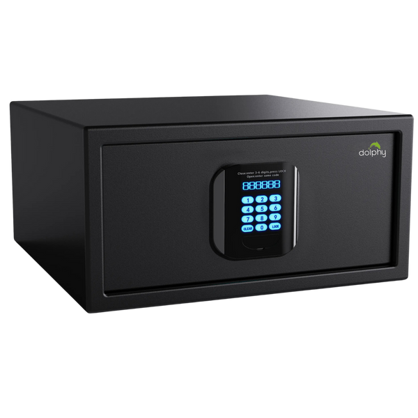 Ultra SmartVault in-room hotel safe in black steel with digital keypad and display