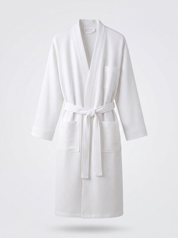 Waffle Bathrobe Poly/Cotton - White
