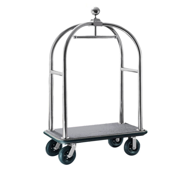 Classic birdcage style stainless steel luggage cart for hotel lobbies