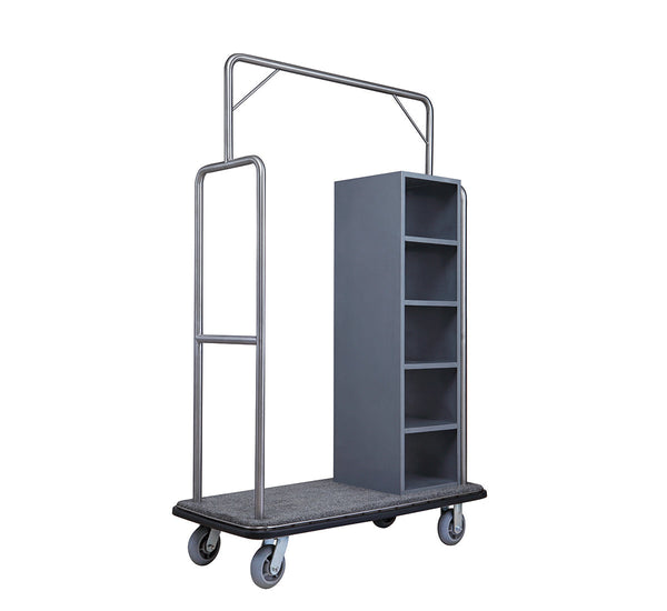 Stainless steel cloth and linen cart with shelves, matte silver finish
