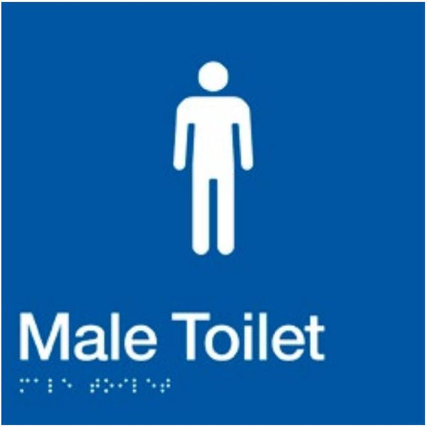 Male Toilet braille sign in blue and white, wall mounted