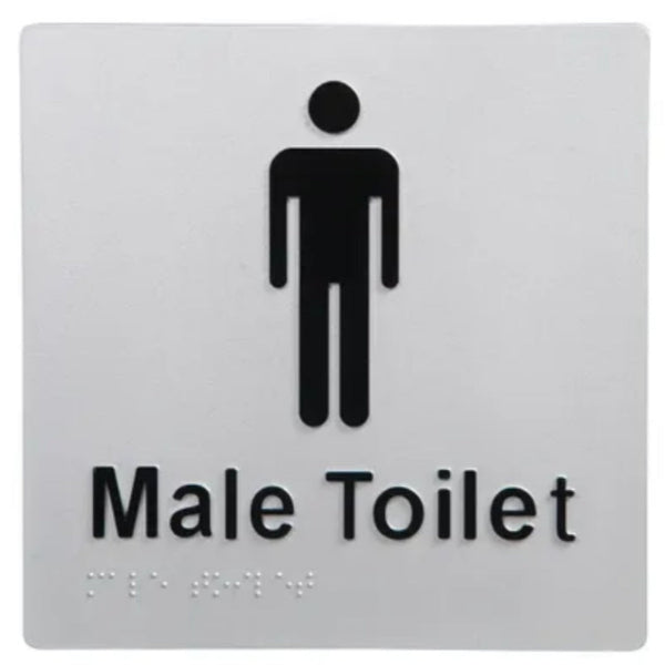 Male Toilet braille sign in silver and black, wall mounted
